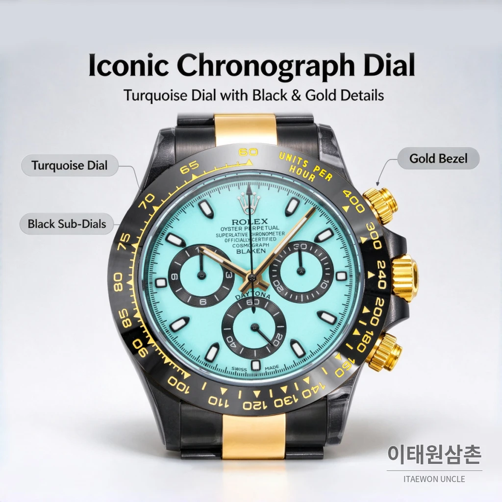 롤렉스 블라켄 데이토나 터쿼이즈 블랙카운터 블랙골드 크로노그래프 40mm