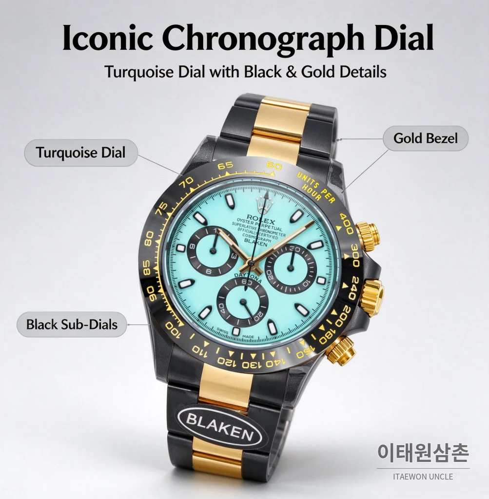 롤렉스 블라켄 데이토나 터쿼이즈 블랙카운터 블랙골드 크로노그래프 40mm