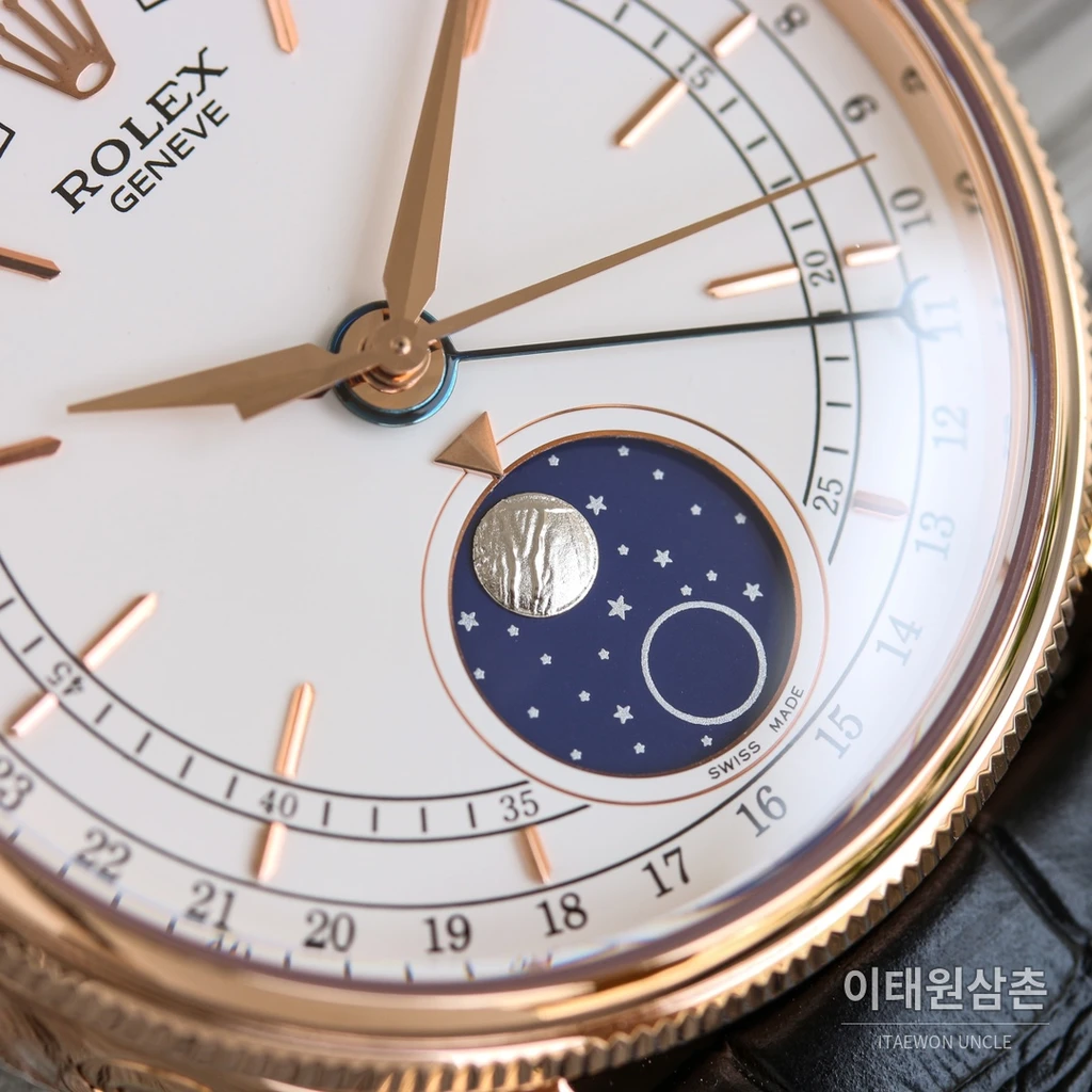 롤렉스 첼리니 문페이즈 18K 로즈 골드 메테오라이트 문페이즈 오토매틱 39mm