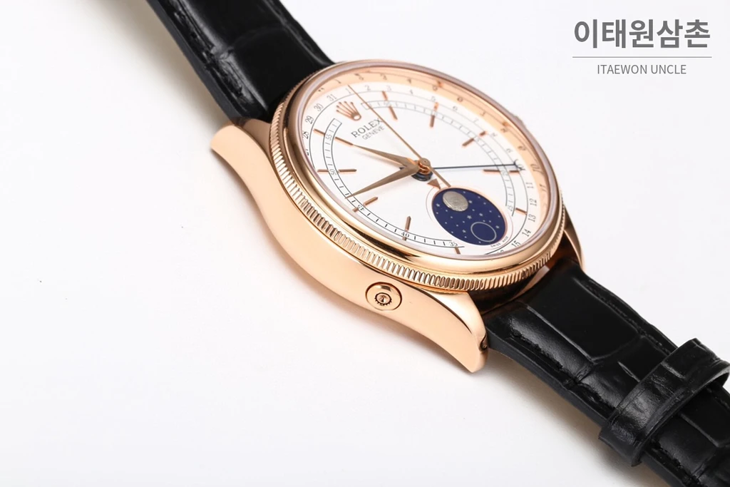 롤렉스 첼리니 문페이즈 18K 로즈 골드 메테오라이트 문페이즈 오토매틱 39mm