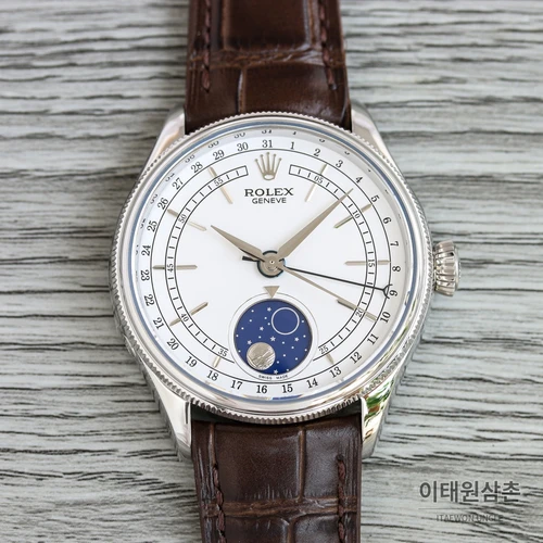 롤렉스 첼리니 문페이즈 스틸 실버 베젤 화이트 다이얼 오토매틱 39mm 롤렉스 첼리니 문페이즈 스틸 실버 베젤 화이트 다이얼 오토매틱 39mm