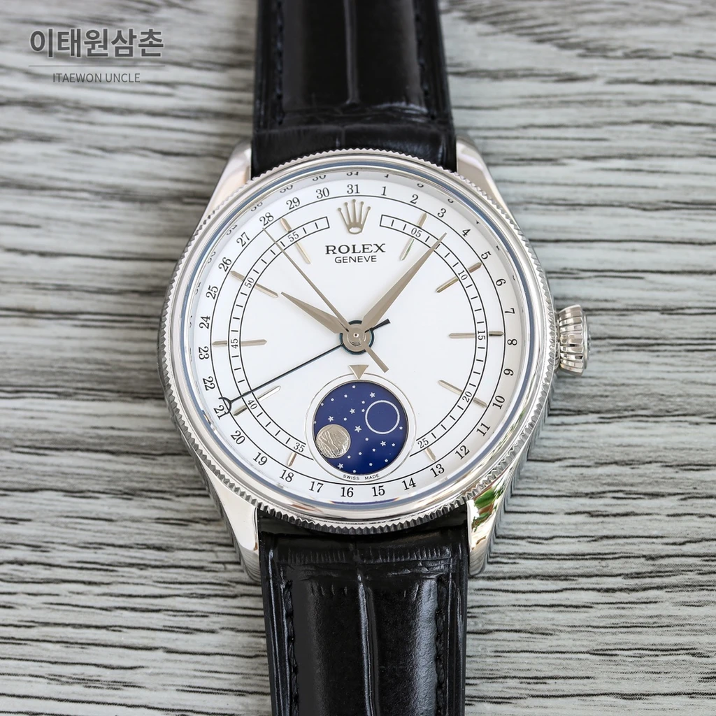 롤렉스 첼리니 문페이즈 스틸 실버 베젤 화이트 다이얼 오토매틱 39mm