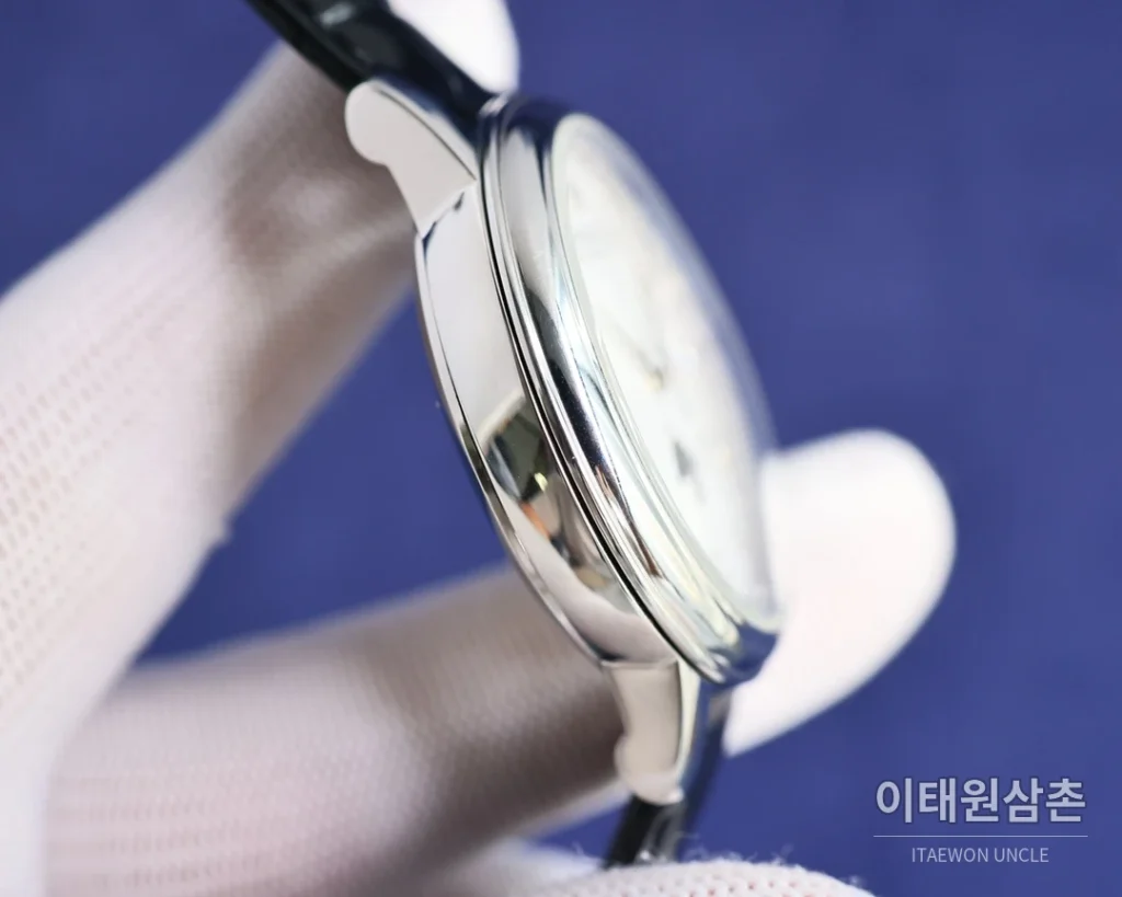 롤렉스 첼리니 문페이즈 오토매틱 40mm 화이트 다이얼 블랙 가죽 스트랩