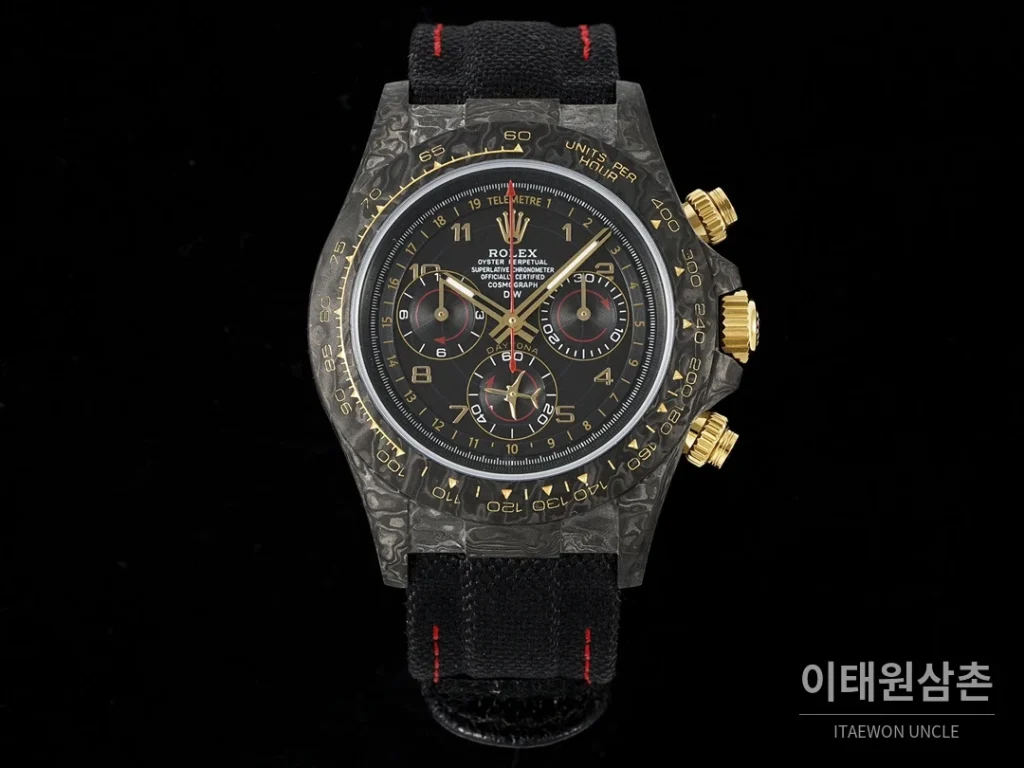 롤렉스 코스모그래프 데이토나 카본 스켈레톤백 크로노그래프 40mm 블랙 다이얼 블랙 나일론 스트랩 블랙 베젤