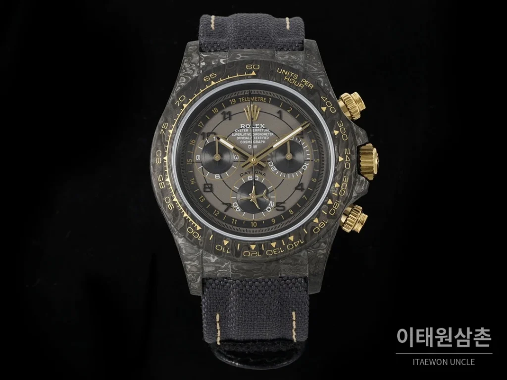 롤렉스 코스모그래프 데이토나 카본 스켈레톤백 크로노그래프 40mm 그레이 다이얼 블랙 나일론 스트랩 블랙 베젤