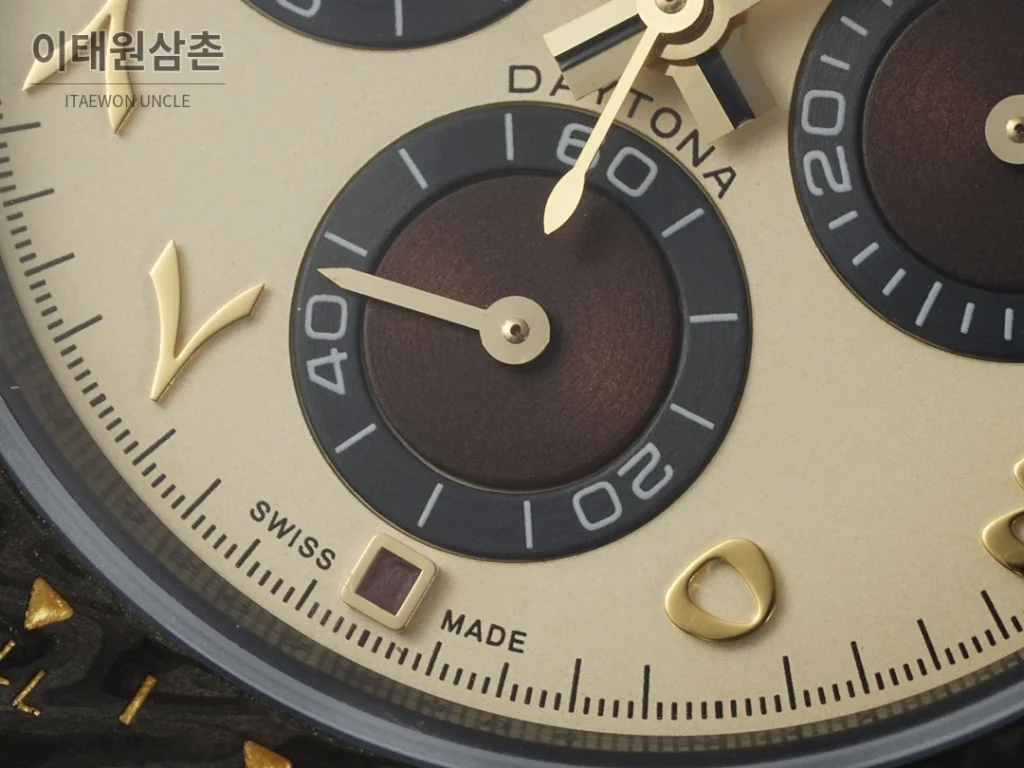 롤렉스 코스모그래프 데이토나 카본 스켈레톤백 크로노그래프 40mm 샴페인 다이얼 브라운 나일론 스트랩 블랙 베젤