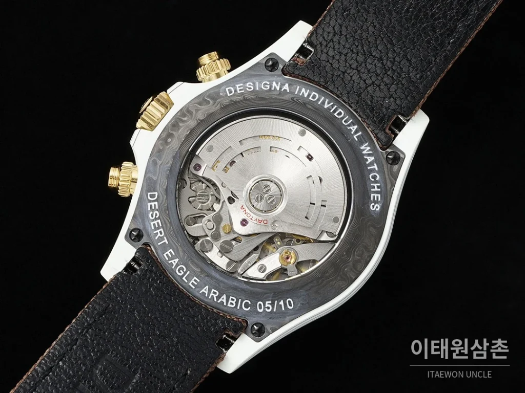 롤렉스 코스모그래프 데이토나 카본 스켈레톤백 크로노그래프 40mm 샴페인 다이얼 브라운 나일론 스트랩 블랙 베젤