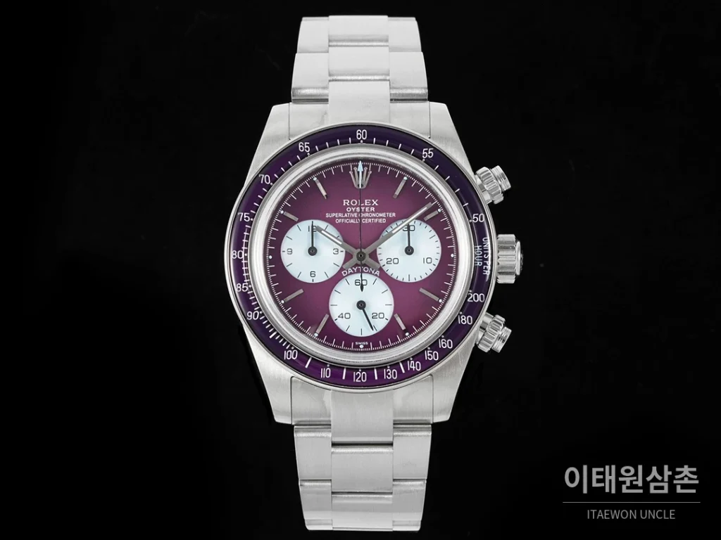롤렉스 코스모그래프 데이토나 실버베젤 버건디다이얼 스켈레톤 크로노그래프 40mm