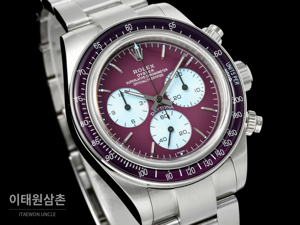 롤렉스 코스모그래프 데이토나 실버베젤 버건디다이얼 스켈레톤 크로노그래프 40mm