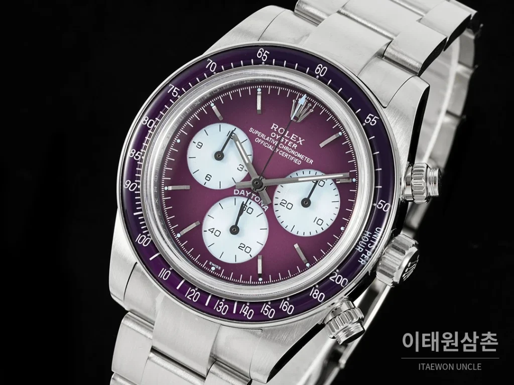 롤렉스 코스모그래프 데이토나 실버베젤 버건디다이얼 스켈레톤 크로노그래프 40mm
