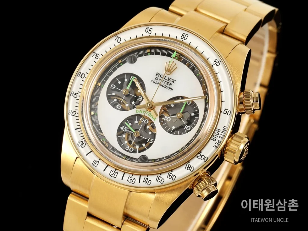롤렉스 코스모그래프 데이토나 옐로우골드 화이트다이얼 스켈레톤 크로노그래프 40mm