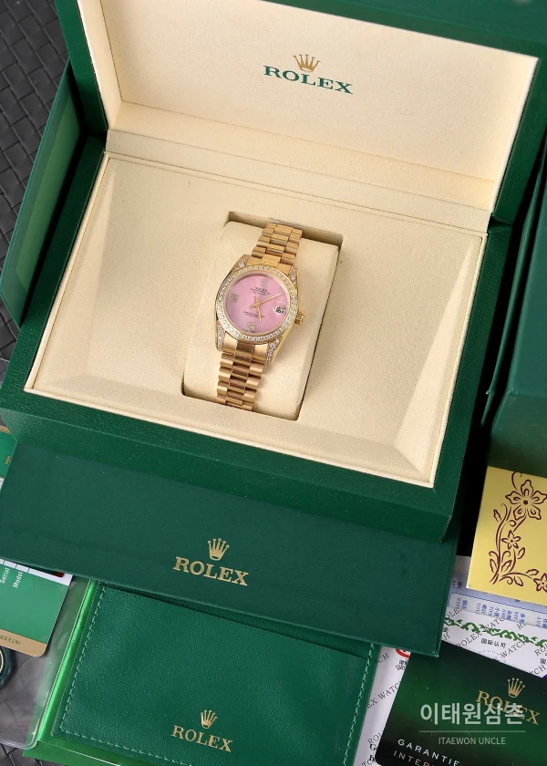 롤렉스 데이트저스트 31 자개 컬러 다이얼 다이아 세팅 오토매틱 31mm 골드 브레이슬릿 (3)