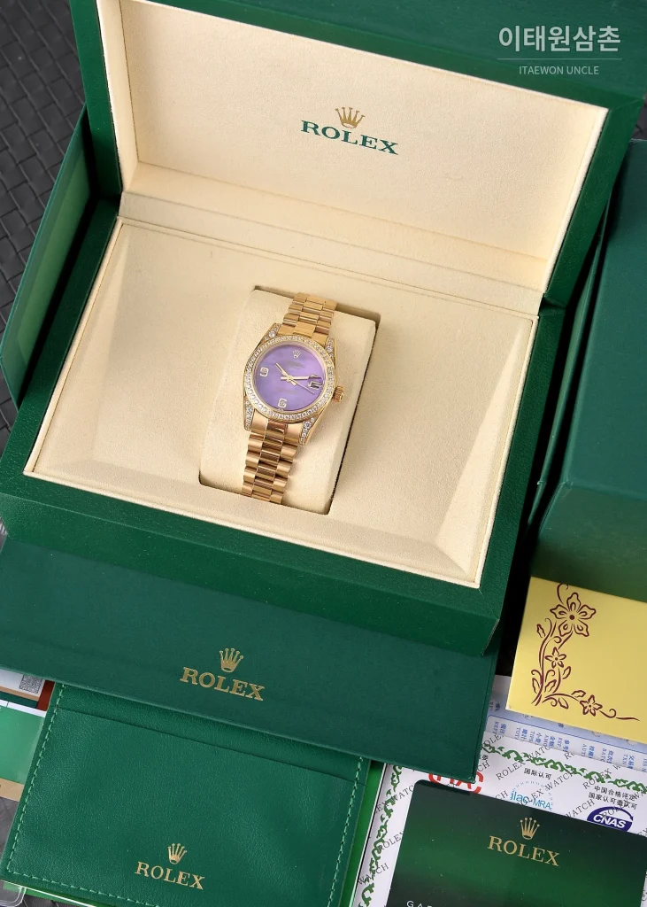 롤렉스 데이트저스트 31 자개 컬러 다이얼 다이아 세팅 오토매틱 31mm 골드 브레이슬릿 (3)