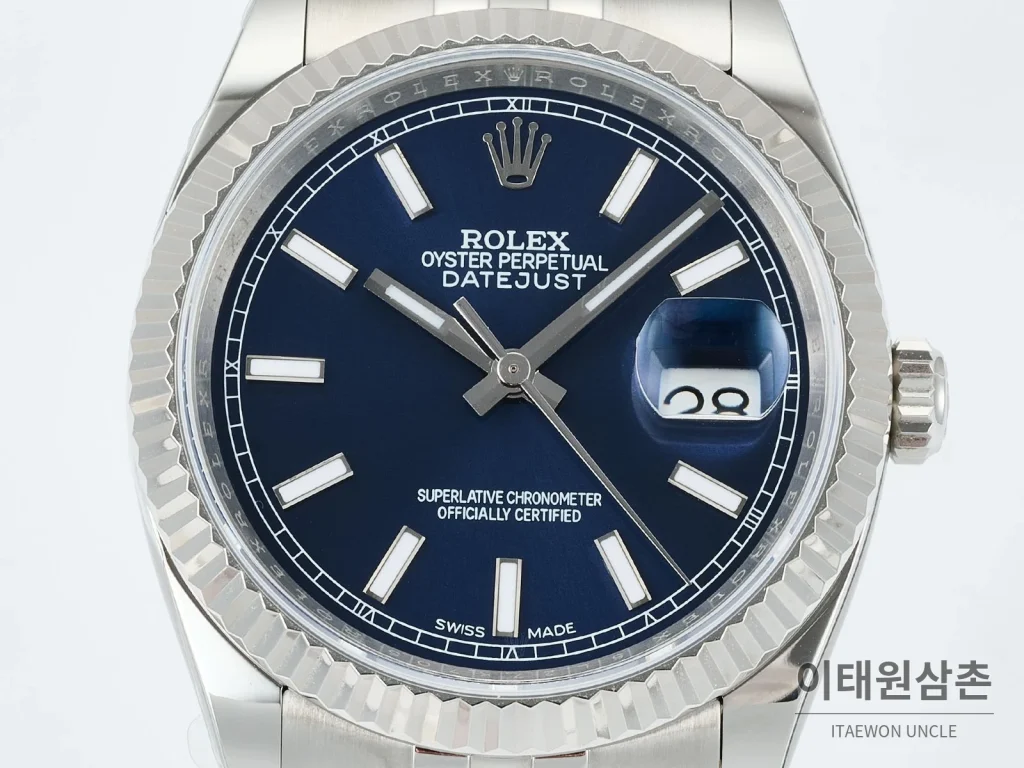 롤렉스 데이트저스트 36 904L 스틸 오토매틱 36mm 네이비 다이얼