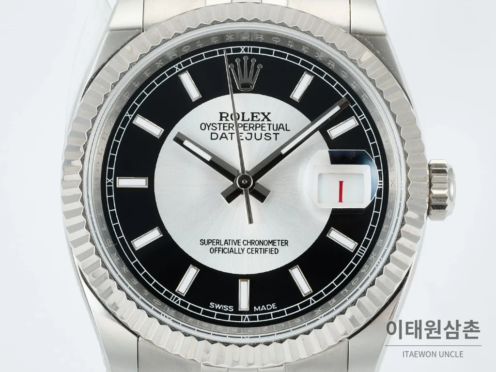 롤렉스 데이트저스트 36 904L 스틸 오토매틱 36mm 블랙 다이얼