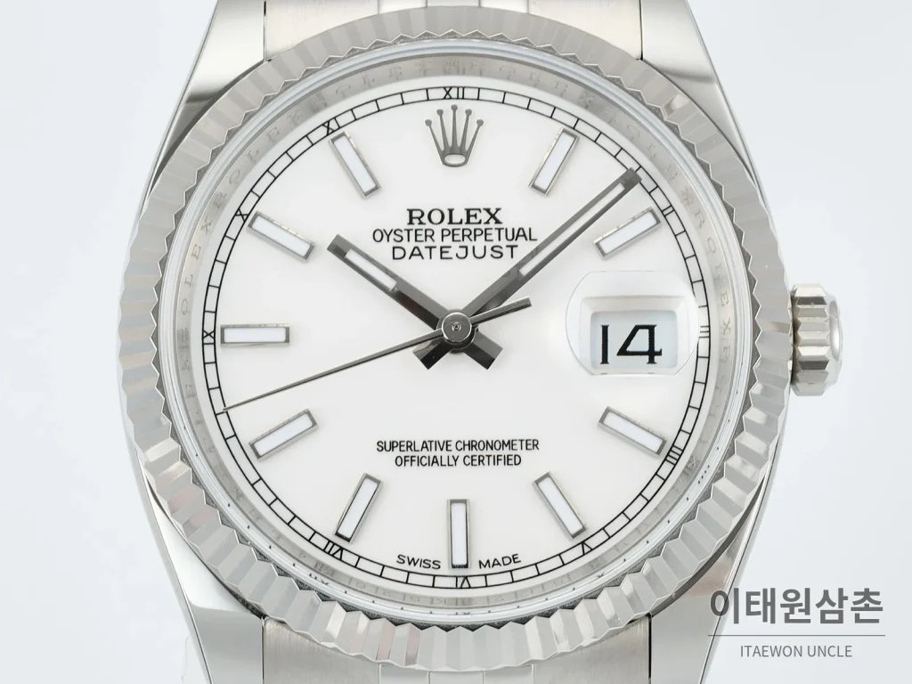 롤렉스 데이트저스트 36 904L 스틸 오토매틱 36mm 화이트 다이얼