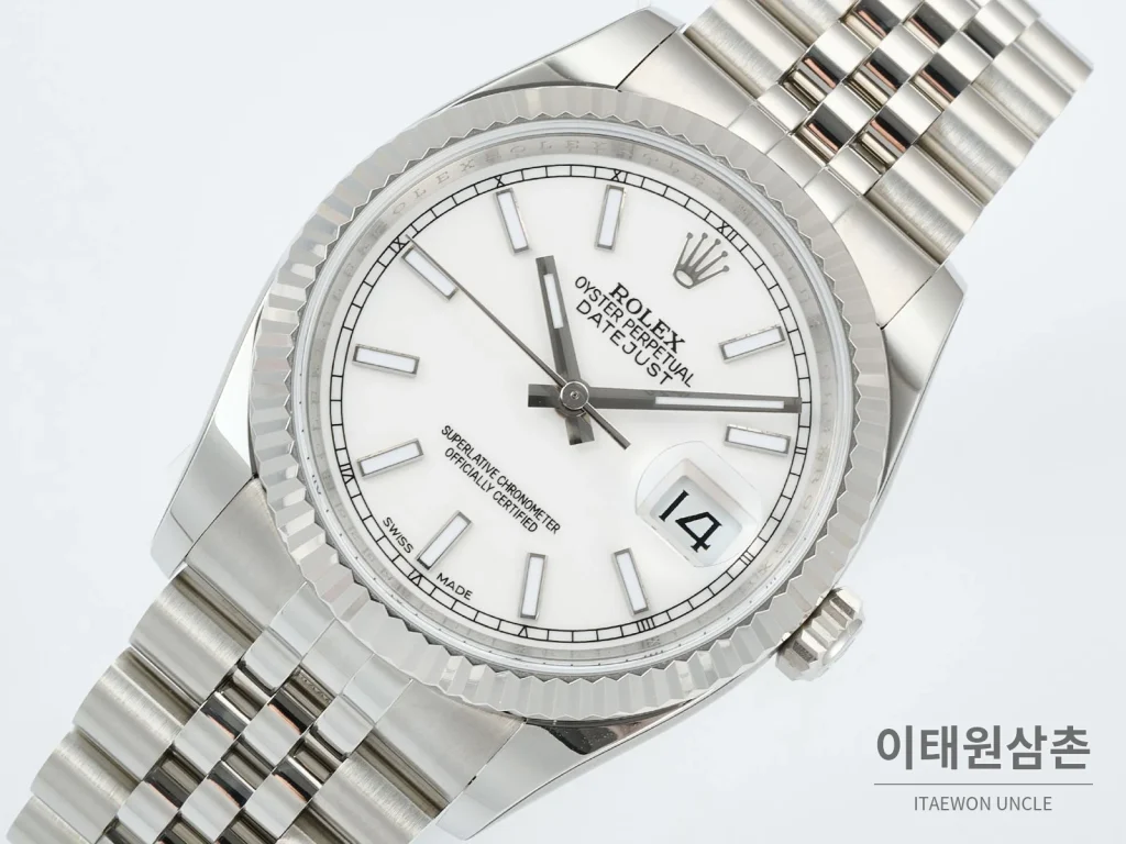 롤렉스 데이트저스트 36 904L 스틸 오토매틱 36mm 화이트 다이얼