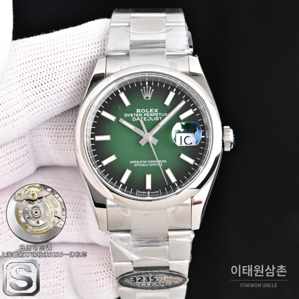 롤렉스 데이트저스트 36 904L 스틸 민트그린 다이얼 오토매틱 36mm