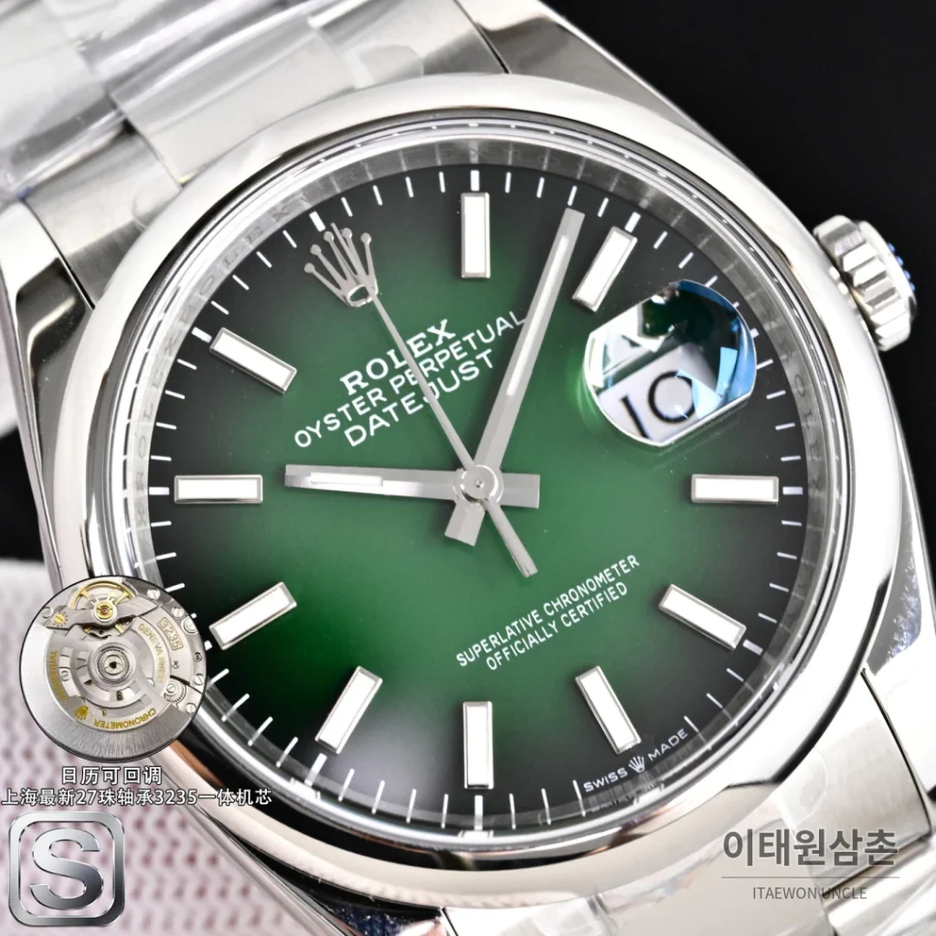 롤렉스 데이트저스트 36 904L 스틸 민트그린 다이얼 오토매틱 36mm