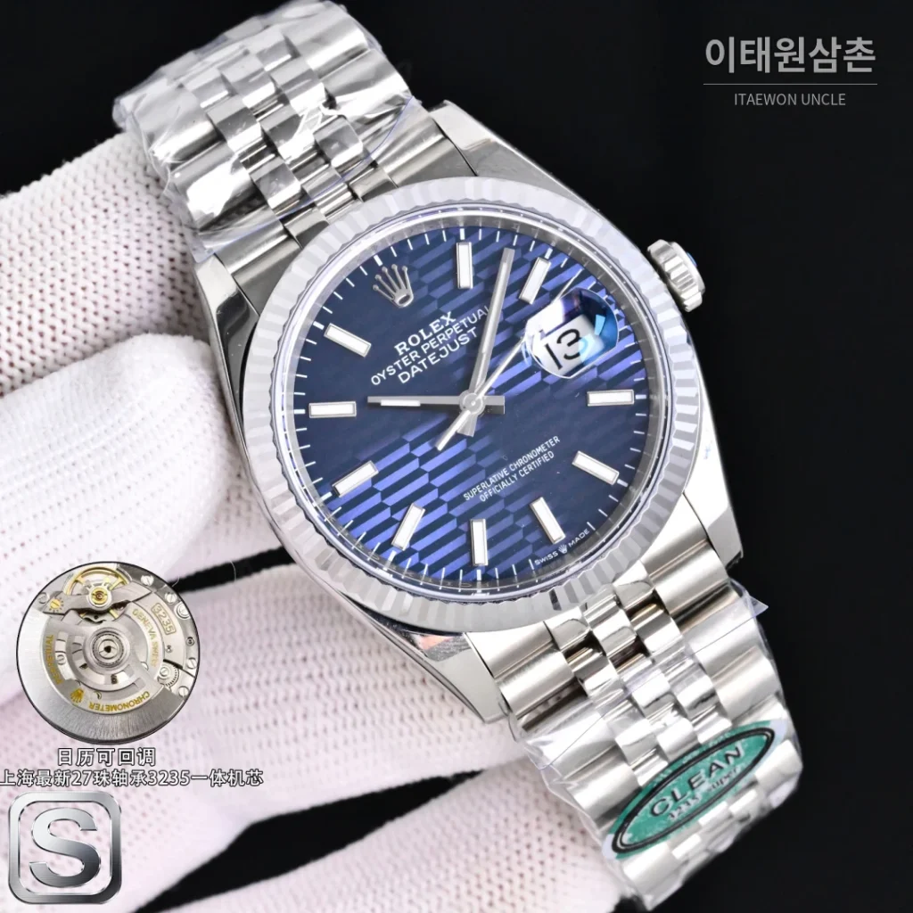 롤렉스 데이트저스트 36 904L 스틸 민트그린 플루티드베젤 오토매틱 36mm