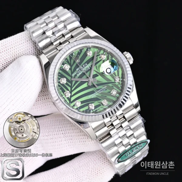 롤렉스 데이트저스트 36 904L 스틸 민트그린 플루티드베젤 오토매틱 36mm 그린 다이얼