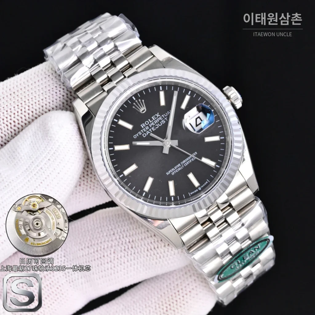 롤렉스 데이트저스트 36 904L 스틸 민트그린 플루티드베젤 오토매틱 36mm