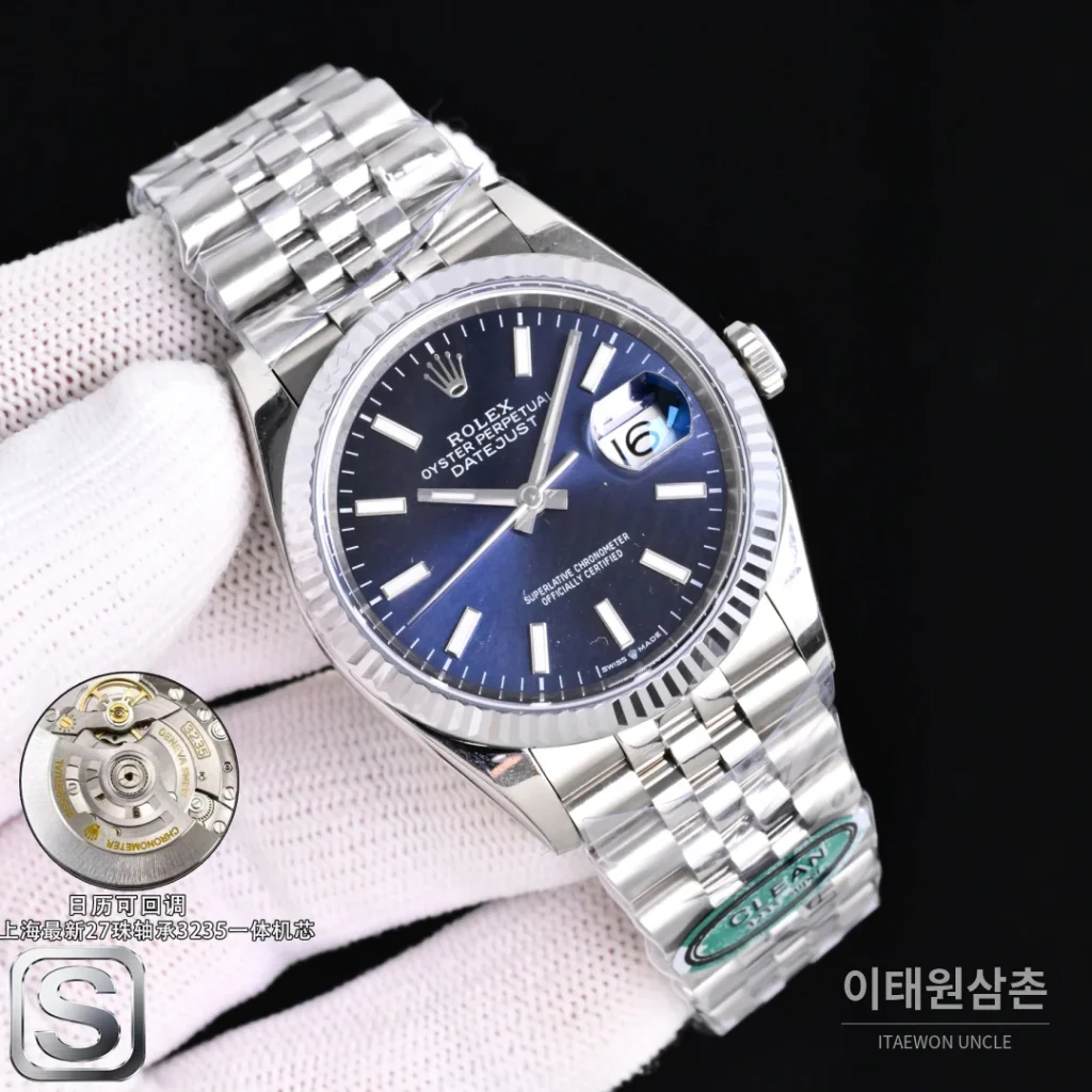 롤렉스 데이트저스트 36 904L 스틸 민트그린 플루티드베젤 오토매틱 36mm
