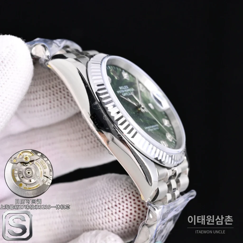롤렉스 데이트저스트 36 904L 스틸 민트그린 플루티드베젤 오토매틱 36mm 그린 다이얼