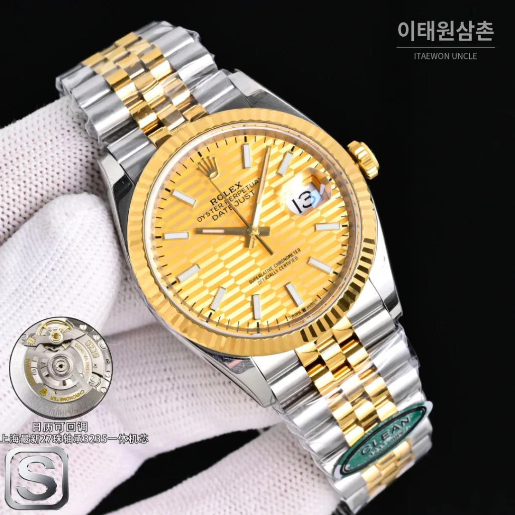 롤렉스 데이트저스트 36 904L 스틸 골드다이얼 주빌리 오토매틱 36mm (2)