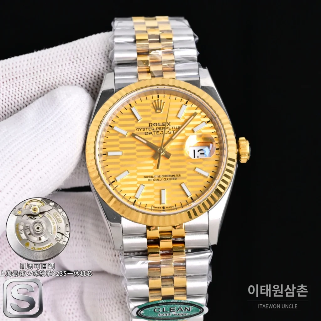 롤렉스 데이트저스트 36 904L 스틸 골드다이얼 주빌리 오토매틱 36mm (2)