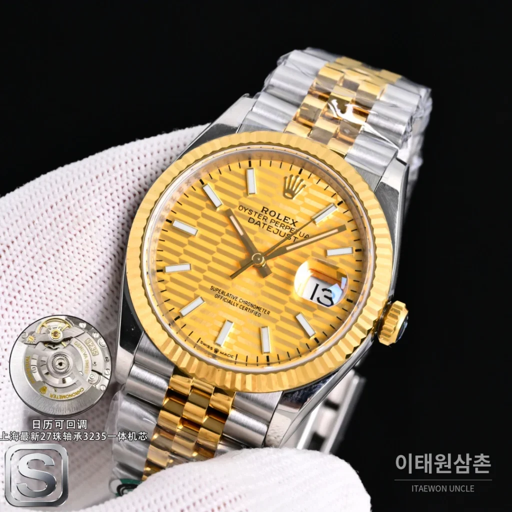 롤렉스 데이트저스트 36 904L 스틸 골드다이얼 주빌리 오토매틱 36mm (2)