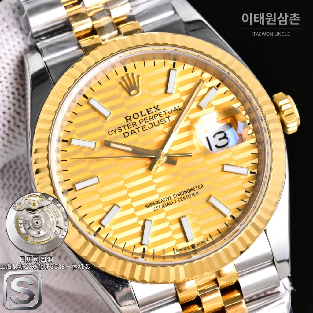 롤렉스 데이트저스트 36 904L 스틸 골드다이얼 주빌리 오토매틱 36mm (2)