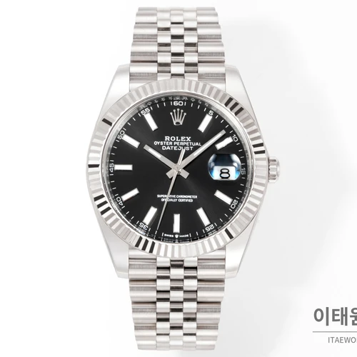 롤렉스 데이트저스트 41 블랙다이얼 바인덱스 실버컬러 플루티드베젤 쥬빌리 자동 시계 41mm 롤렉스 데이트저스트 41 블랙다이얼 바인덱스 실버컬러 플루티드베젤 쥬빌리 자동 시계 41mm