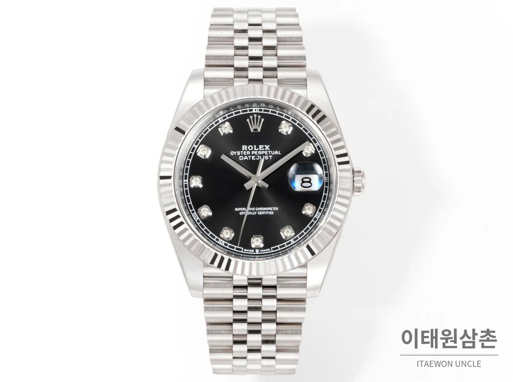 롤렉스 데이트저스트 41 블랙 다이얼 다이아 스타일 쥬빌리 브레이슬릿 시계 41mm