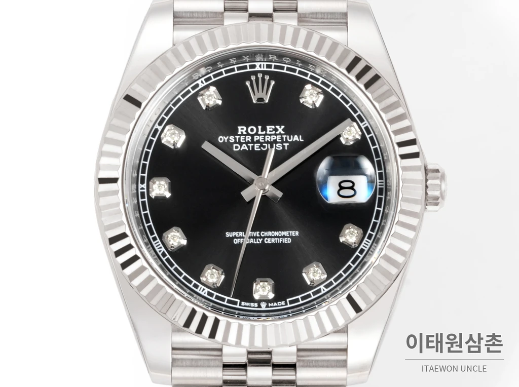 롤렉스 데이트저스트 41 블랙 다이얼 다이아 스타일 쥬빌리 브레이슬릿 시계 41mm