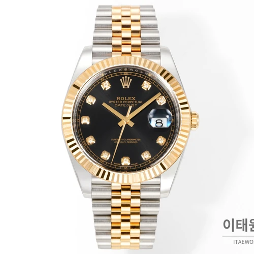 롤렉스 데이트저스트 41 블랙다이얼 다이아스타일 인덱스 옐로우골드컬러 콤비 쥬빌리 자동 시계 41mm 롤렉스 데이트저스트 41 블랙다이얼 다이아스타일 인덱스 옐로우골드컬러 콤비 쥬빌리 자동 시계 41mm