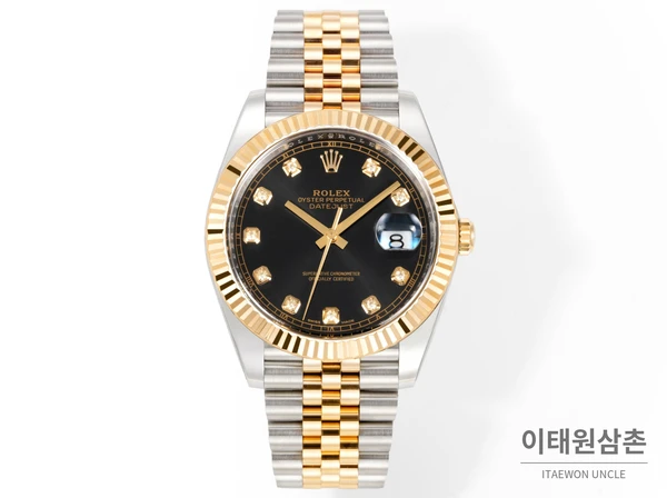 롤렉스 데이트저스트 41 블랙다이얼 다이아스타일 인덱스 옐로우골드컬러 콤비 쥬빌리 자동 시계 41mm 롤렉스 데이트저스트 41 블랙다이얼 다이아스타일 인덱스 옐로우골드컬러 콤비 쥬빌리 자동 시계 41mm