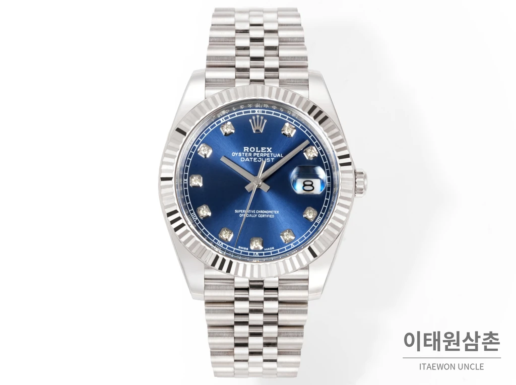 롤렉스 데이트저스트 41 블루 다이얼 다이아 스타일 쥬빌리 브레이슬릿 시계 41mm
