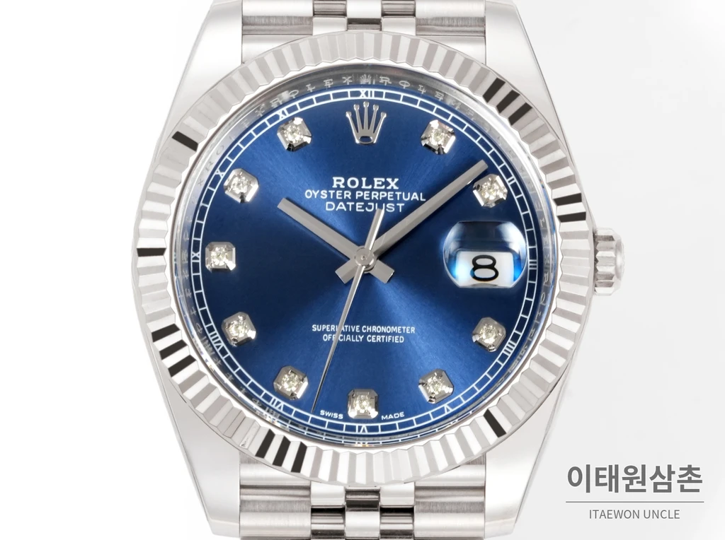 롤렉스 데이트저스트 41 블루 다이얼 다이아 스타일 쥬빌리 브레이슬릿 시계 41mm