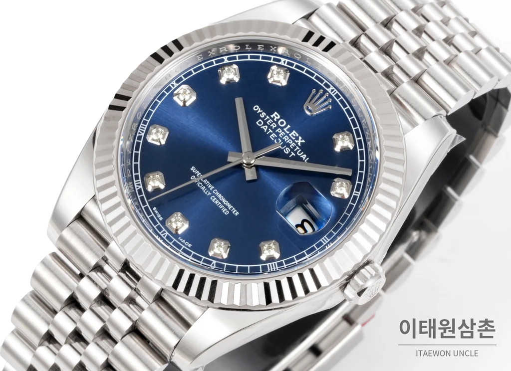 롤렉스 데이트저스트 41 블루 다이얼 다이아 스타일 쥬빌리 브레이슬릿 시계 41mm