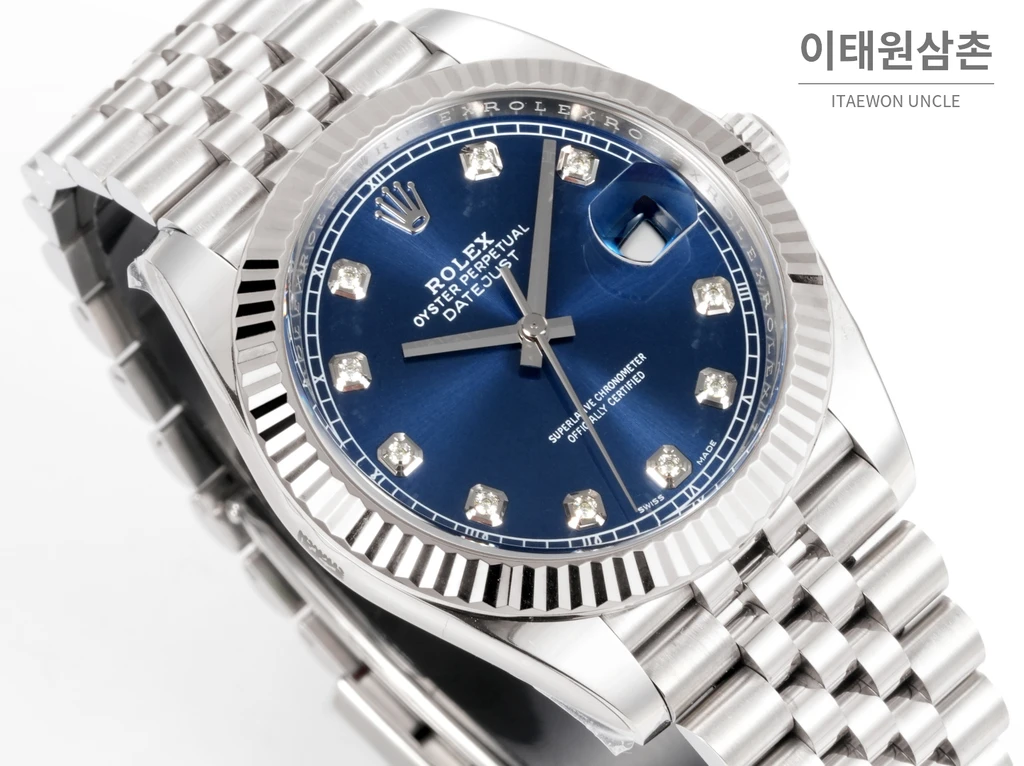 롤렉스 데이트저스트 41 블루 다이얼 다이아 스타일 쥬빌리 브레이슬릿 시계 41mm