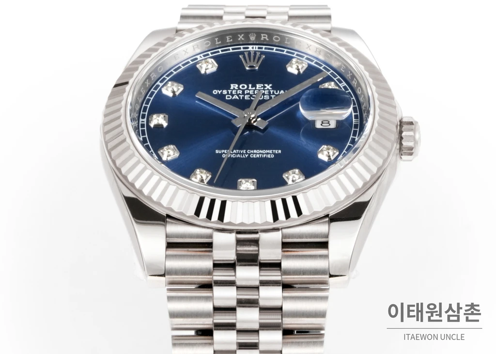 롤렉스 데이트저스트 41 블루 다이얼 다이아 스타일 쥬빌리 브레이슬릿 시계 41mm
