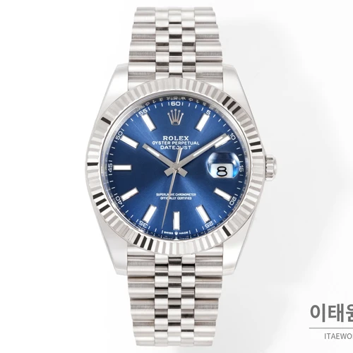 롤렉스 데이트저스트 41 블루 다이얼 실버 베젤 쥬빌리 브레이슬릿 시계 41mm 롤렉스 데이트저스트 41 블루 다이얼 실버 베젤 쥬빌리 브레이슬릿 시계 41mm