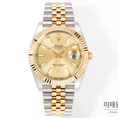 롤렉스 데이트저스트 41 샴페인다이얼 바인덱스 옐로우골드컬러 콤비 쥬빌리 자동 시계 41mm 롤렉스 데이트저스트 41 샴페인다이얼 바인덱스 옐로우골드컬러 콤비 쥬빌리 자동 시계 41mm