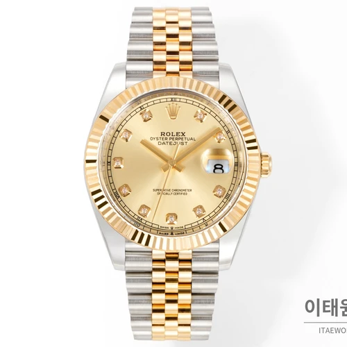 롤렉스 데이트저스트 41 샴페인다이얼 다이아스타일 인덱스 옐로우골드컬러 콤비 쥬빌리 자동 시계 41mm 롤렉스 데이트저스트 41 샴페인다이얼 다이아스타일 인덱스 옐로우골드컬러 콤비 쥬빌리 자동 시계 41mm