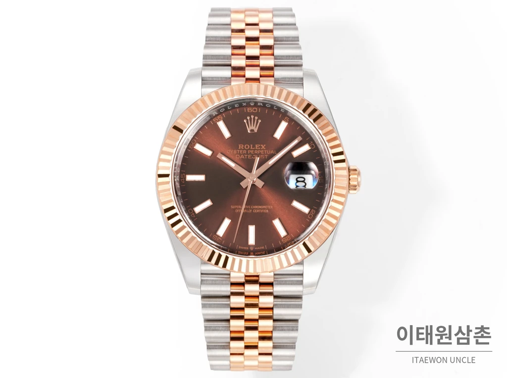 롤렉스 데이트저스트 41 초콜릿다이얼 바인덱스 로즈골드컬러 콤비 쥬빌리 자동 시계 41mm