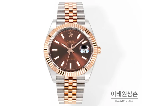 롤렉스 데이트저스트 41 초콜릿다이얼 바인덱스 로즈골드컬러 콤비 쥬빌리 자동 시계 41mm