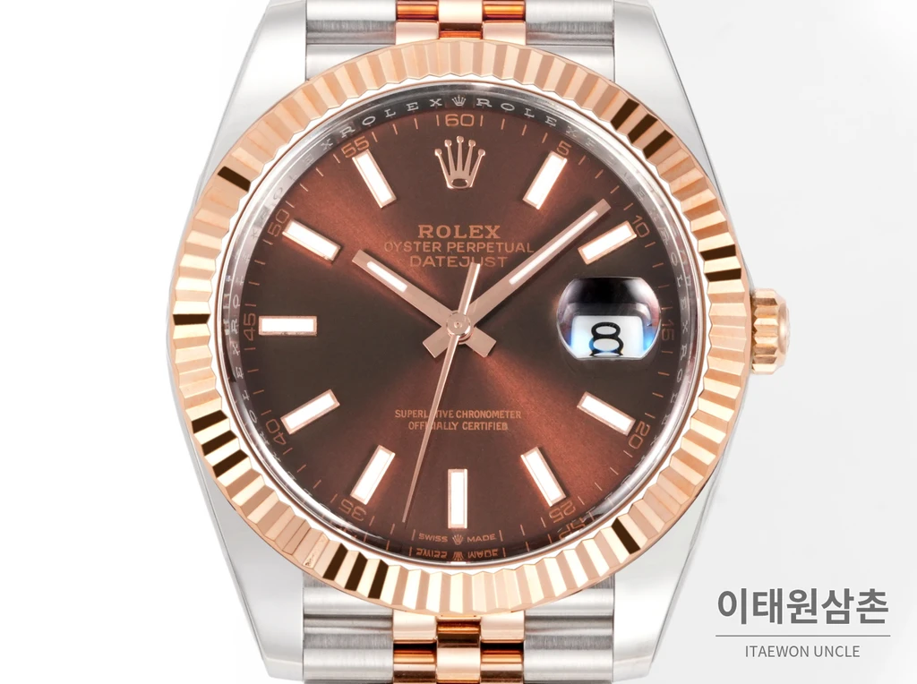 롤렉스 데이트저스트 41 초콜릿다이얼 바인덱스 로즈골드컬러 콤비 쥬빌리 자동 시계 41mm