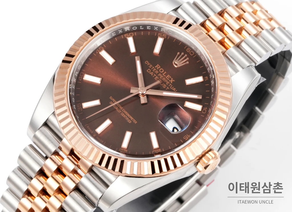 롤렉스 데이트저스트 41 초콜릿다이얼 바인덱스 로즈골드컬러 콤비 쥬빌리 자동 시계 41mm