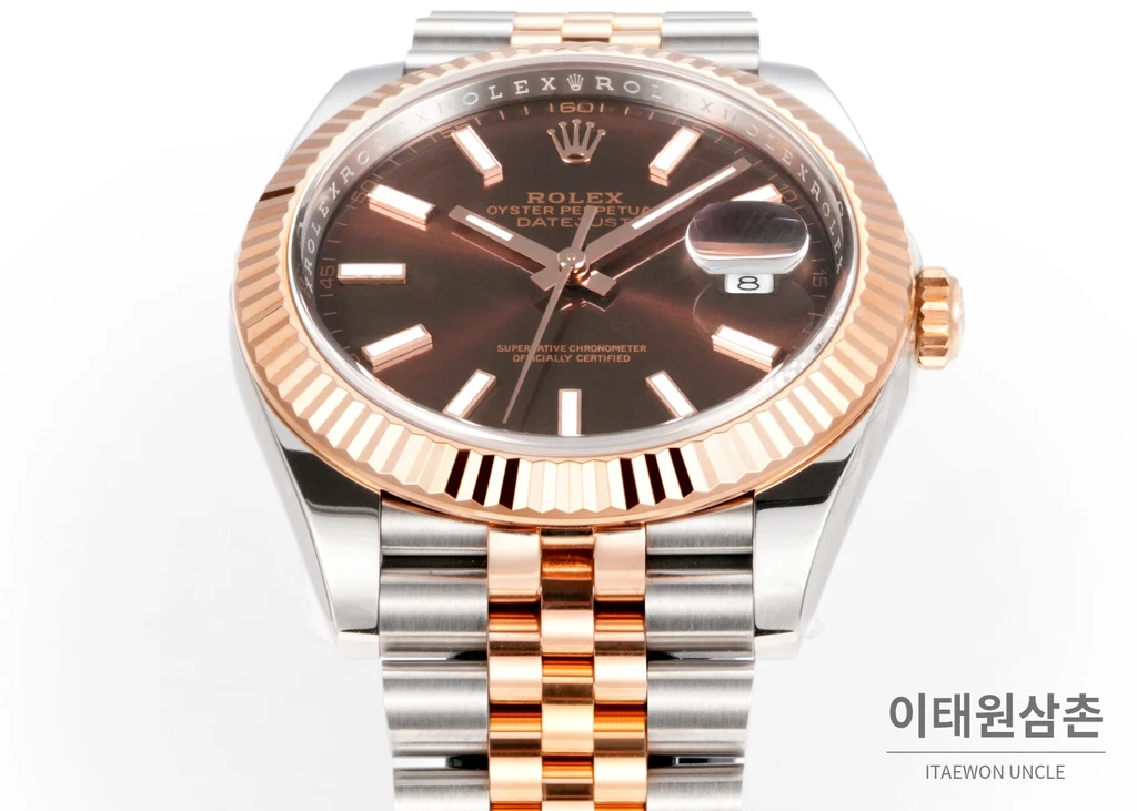롤렉스 데이트저스트 41 초콜릿다이얼 바인덱스 로즈골드컬러 콤비 쥬빌리 자동 시계 41mm
